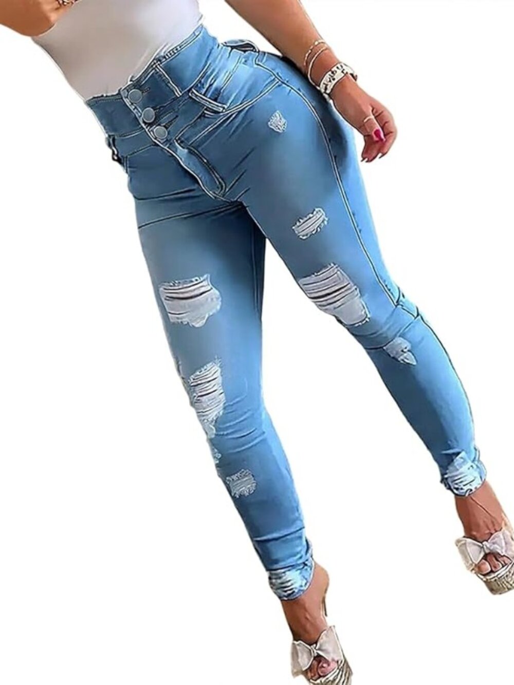 APRPITH Ripped Skinny Slim Fit Stretch High Waist Butt Lift Tummy Control Jeans